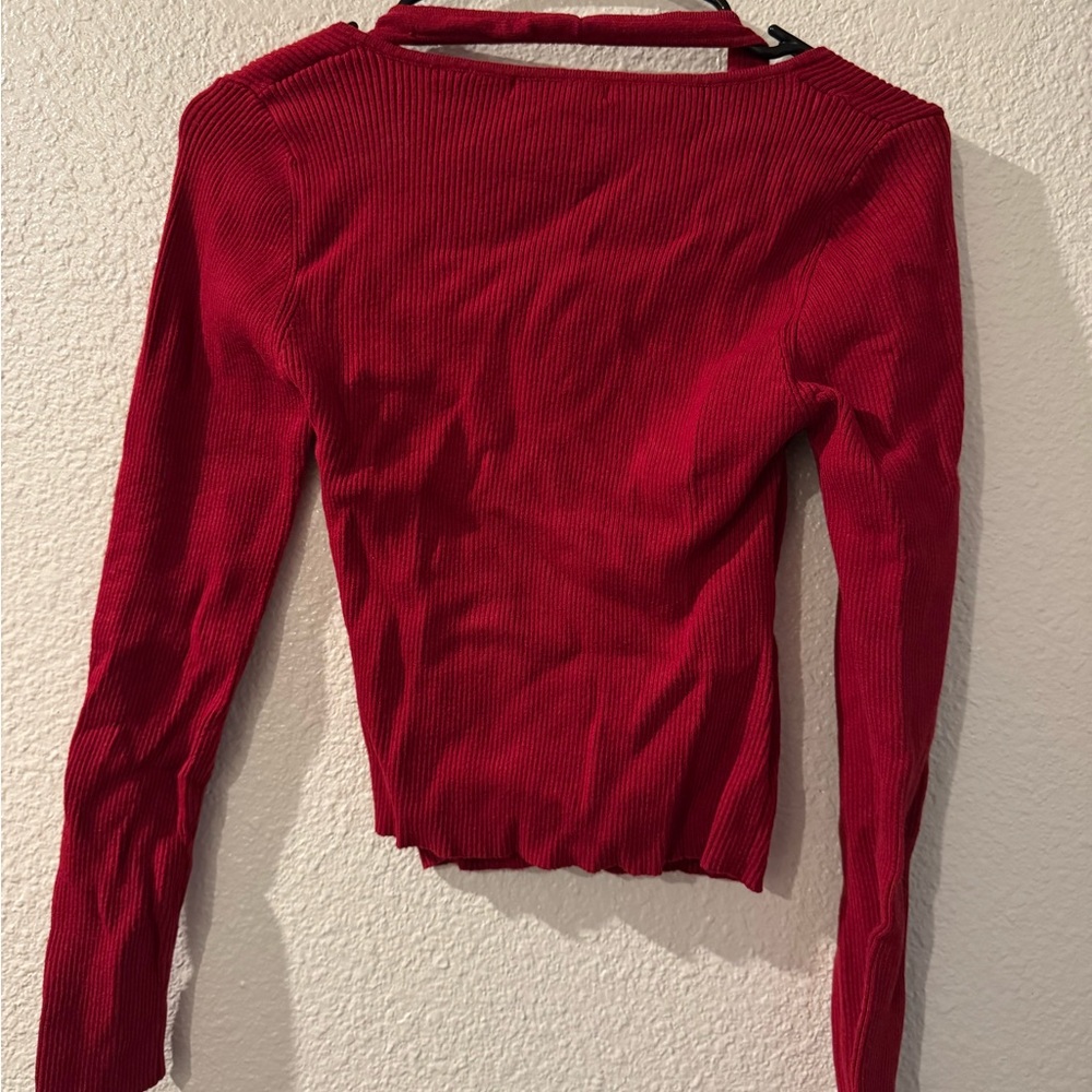 Crimson Ribbed Button-Down Top - Picture 2 of 2